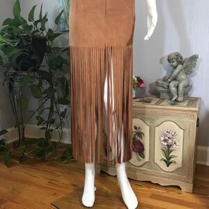 Hippie Boho Bohemian Faux Suede Fringe Skirt Sz S
